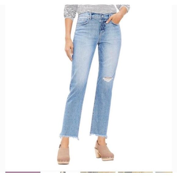 LOFT JEANS STRAIGHT DISTRESSED ANKLE LIGHT WASH HIGH WAIST SZ 12 - Picture 1 of 14